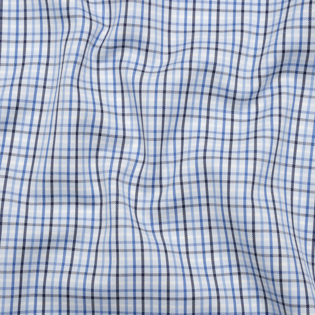 Cotton Herringbone Twill Shirting - Blue, Navy and White Plaid - Deadstock - Joann Fabrics