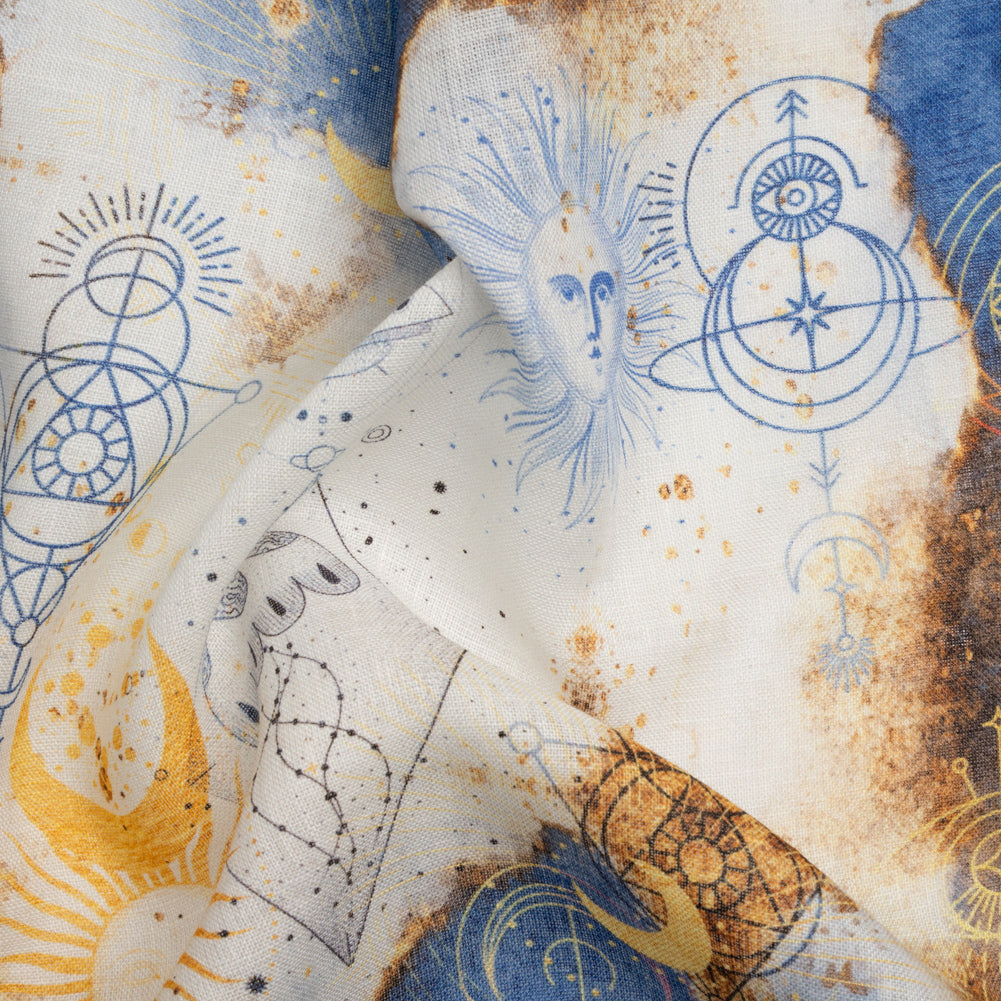 Blue and Gold Suns and Stars Medium Weight Linen Woven - Joann Fabrics