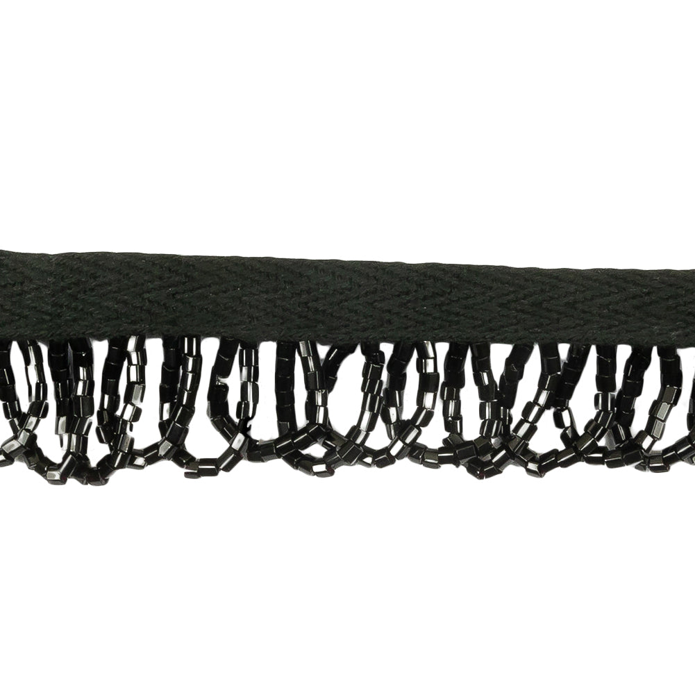 Vintage Jet and Black Small Looped Bugle Beaded Fringe - 1