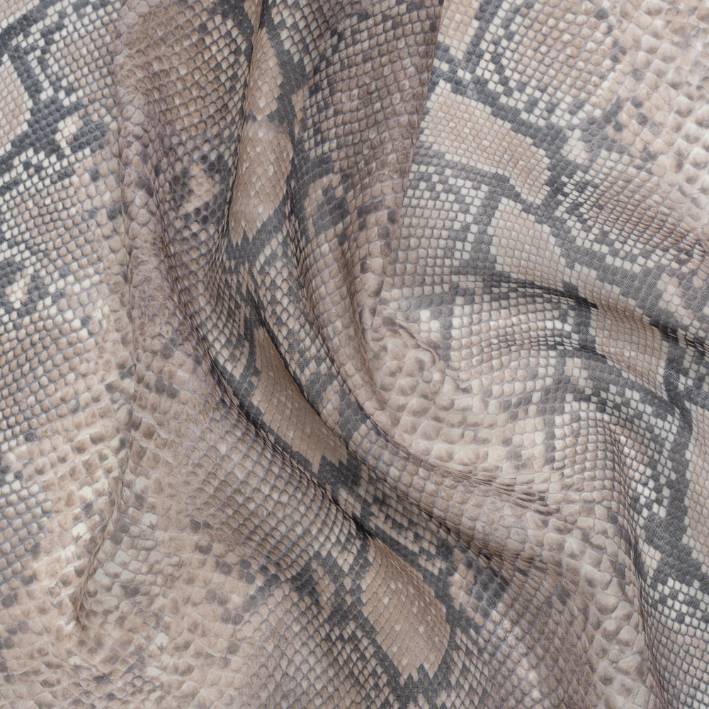 Famous Australian Designer Beige and Charcoal Snakeskin Polyester Voile - Joann Fabrics