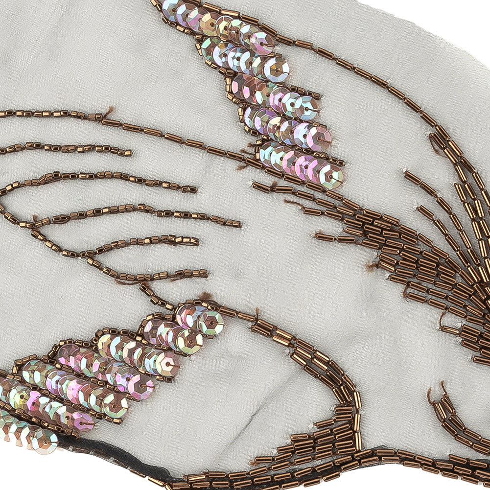 Vintage Bronze Beaded and Sequins Bird in Flight Sheer Applique - 5