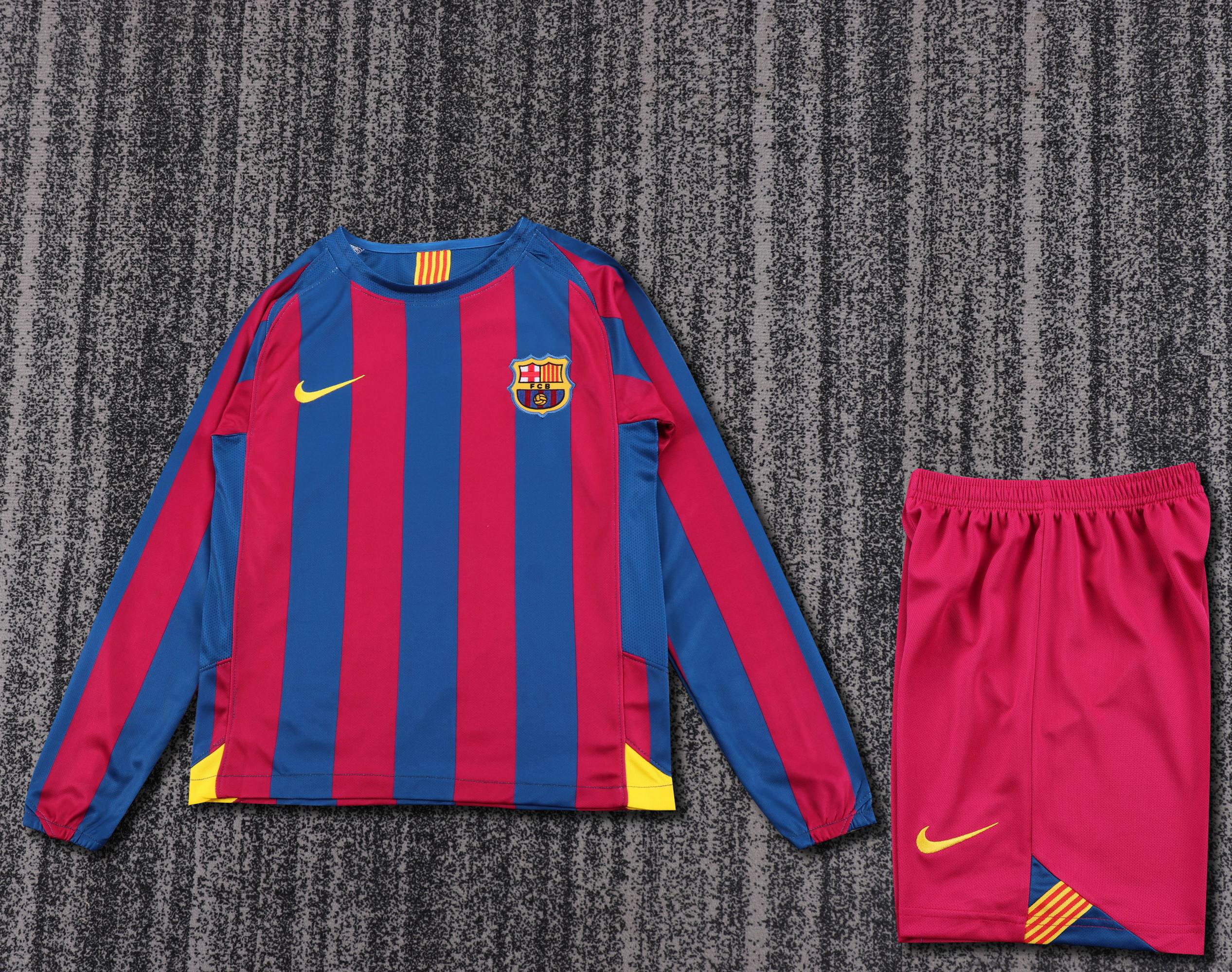 2005-2006 Retro Long Sleeve Barcelona Home Football Shirt 1:1 Thai Quality Kids Size
