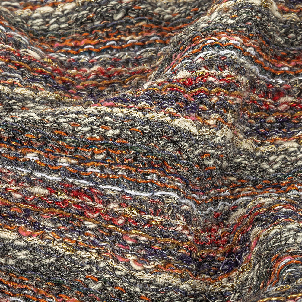 Gray, Red and Metallic Gold Striped Chunky Cotton and Wool Knit - Joann Fabrics