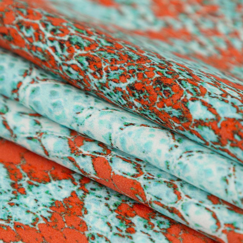 Mood Exclusive Italian Aqua and Chili Python Printed Silk Charmeuse - Joann Fabrics