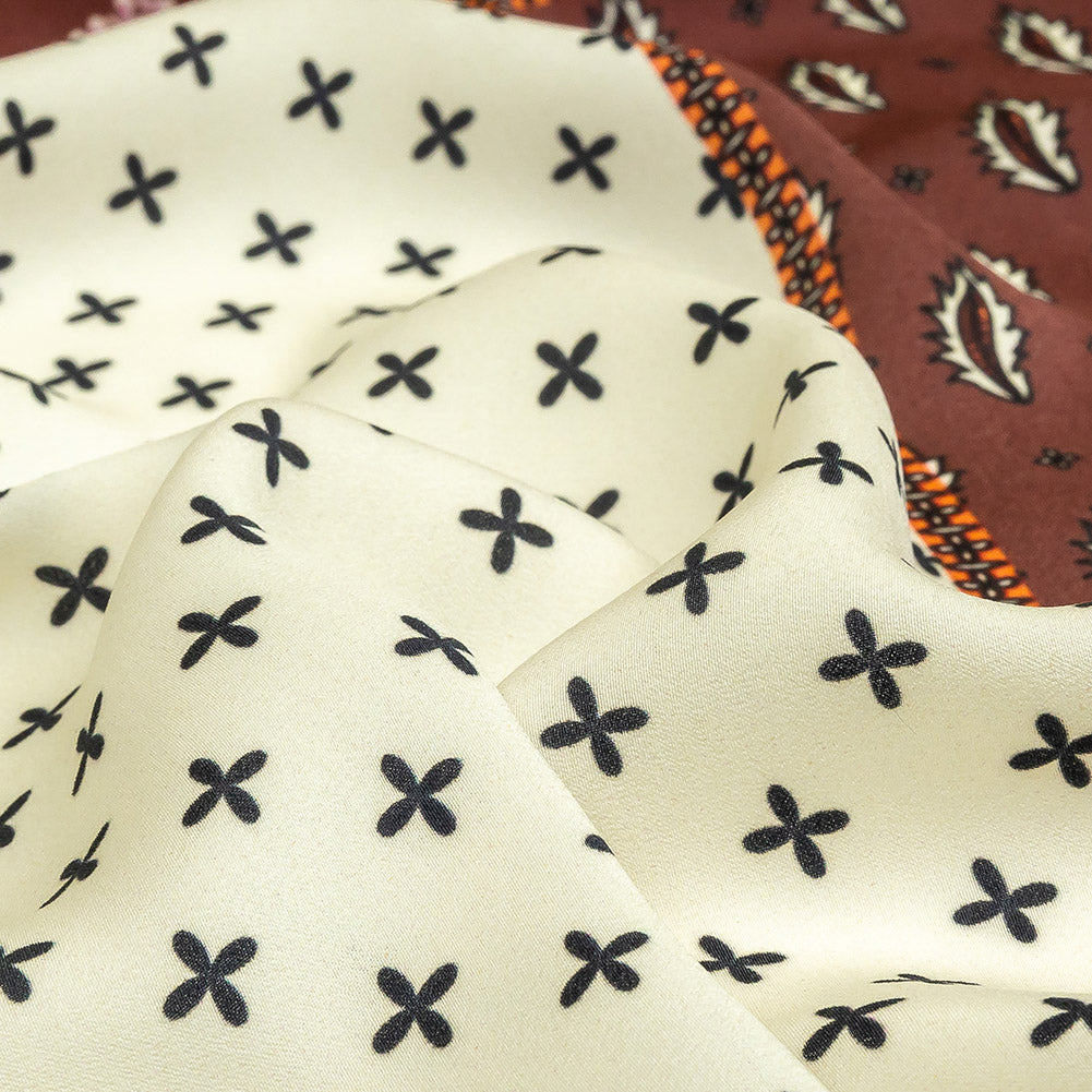 Polyester Crepe de Chine Panel - Brown, White and Orange Paisley Patchwork - Mood Exclusive Tidy Tapestry - Joann Fabrics