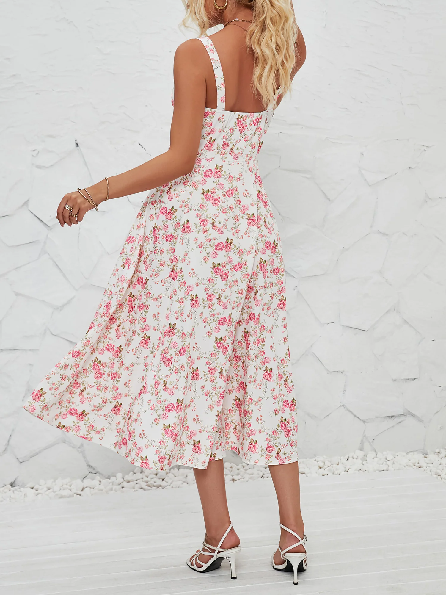 Floral Sleeveless Lace-Up Side Slit Dress Sundress