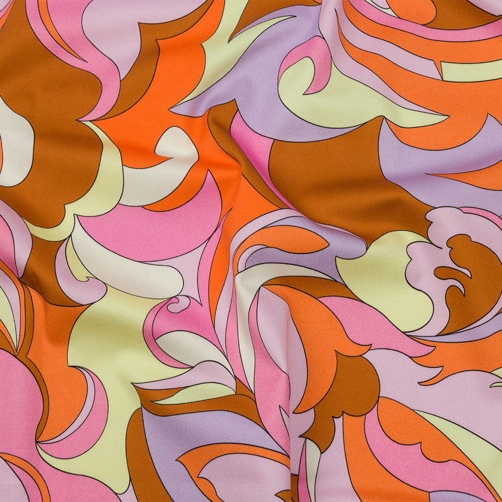Stretch Cotton Sateen - Purple, Orange and Brown Abstract - Magical Mystery Print - Mood Exclusive Groove Collection - Joann Fabrics