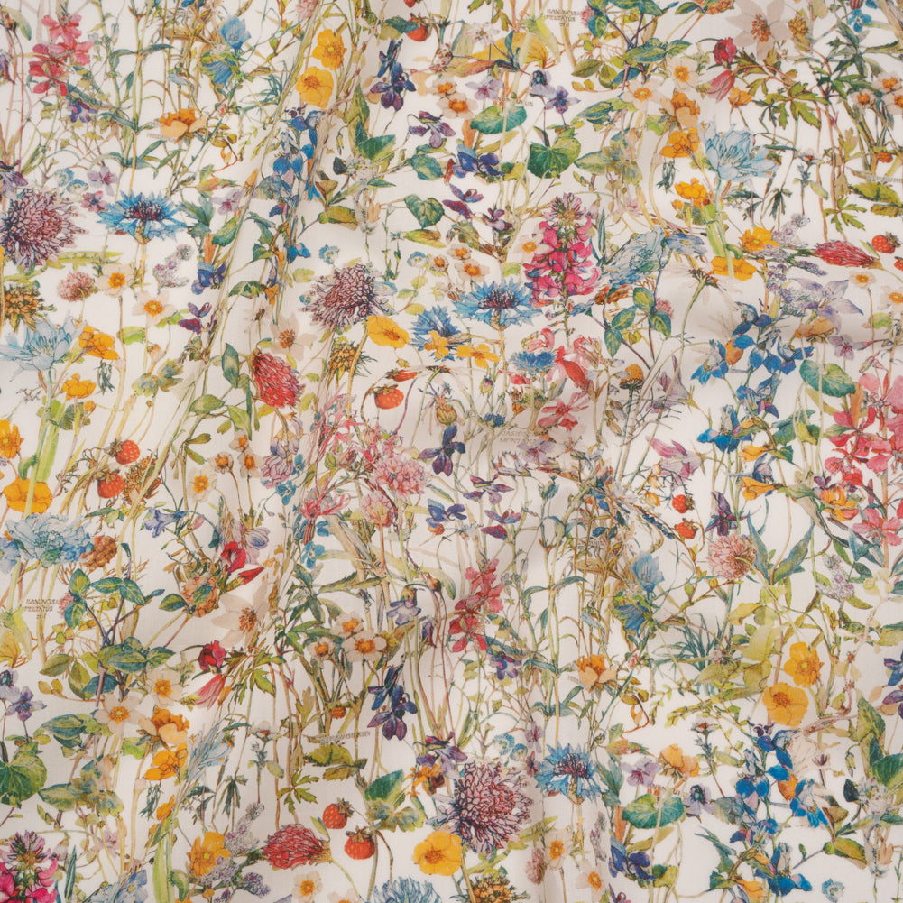 Liberty Fabrics Tana Lawn® - Wild Flowers Multi Bright - Red, Blue and Yellow Botanical Illustrations - Joann Fabrics