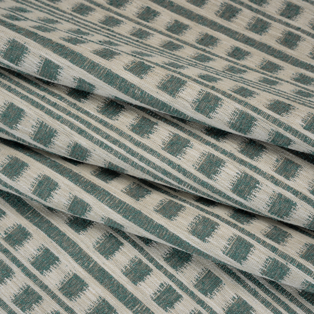 Polyester and Cotton Home Decor Jacquard - Teal Ikat Squares in Stripes - British Imported - Joann Fabrics