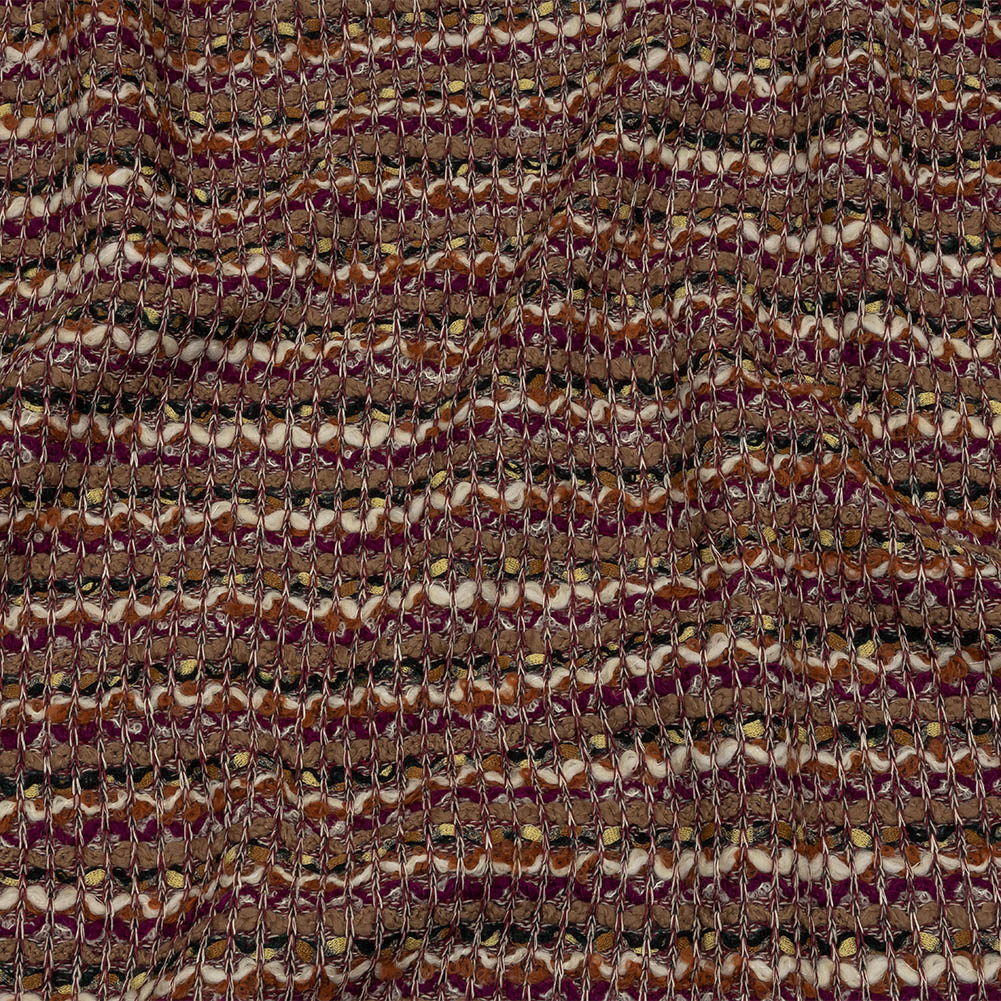 Magenta, Beige and Burnt Orange Striped Chunky Wool Blend Boucle Sweater Knit - Joann Fabrics