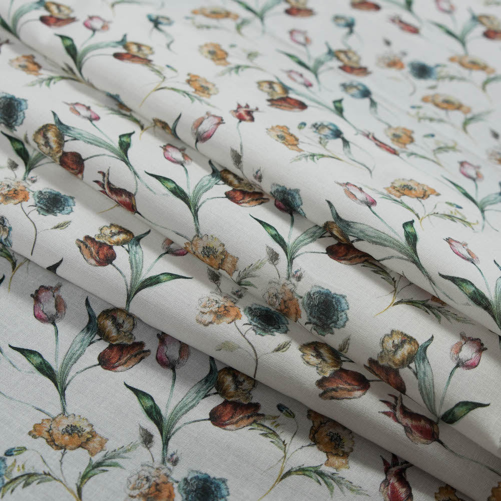 Cotton Voile - White Floral - Peonies at Daybreak Print - Mood Exclusive Botanical Collection - Joann Fabrics