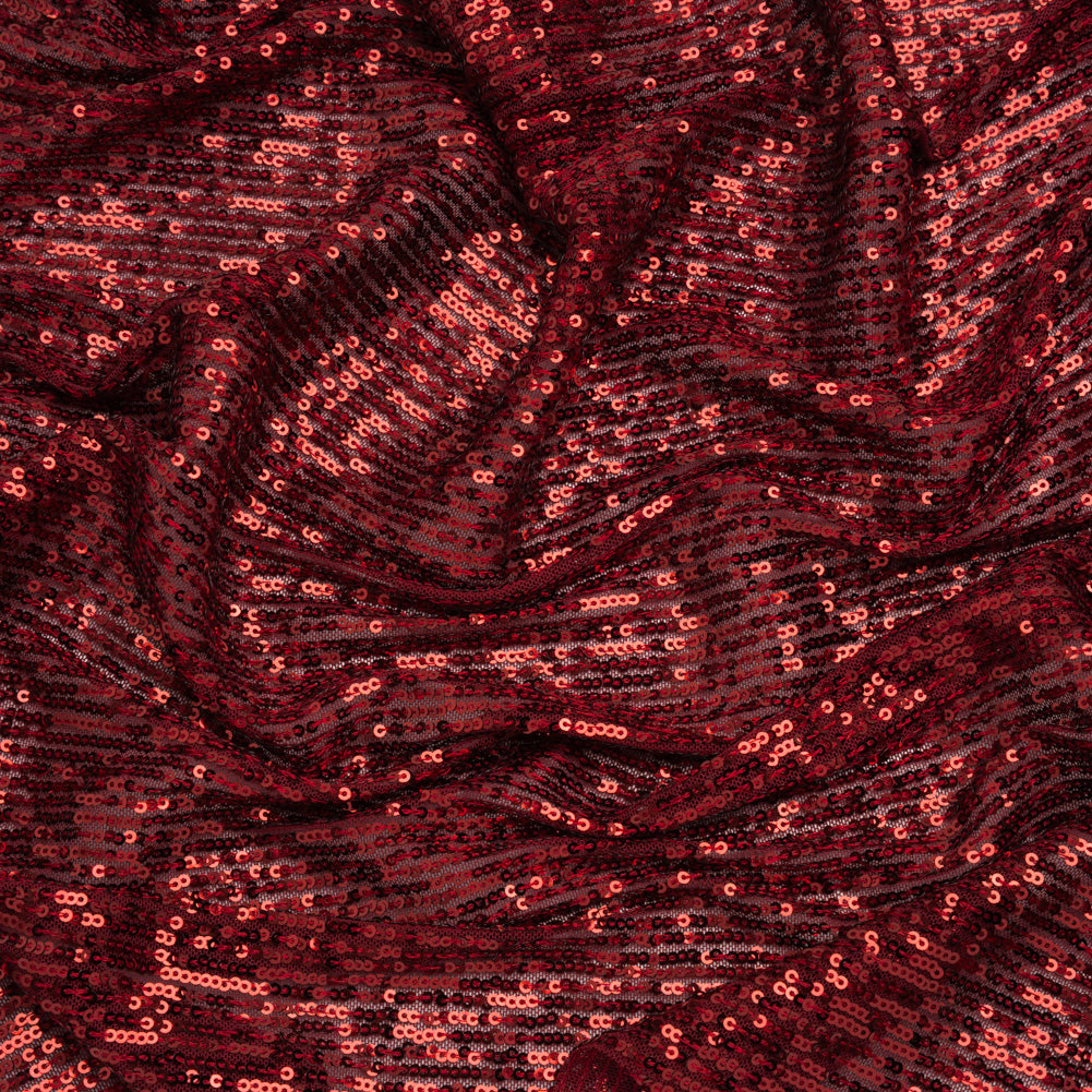 Stretch Polyester Mesh with Lines of Sequins - Wine Red Stripes - Designer Deadstock - Joann Fabrics