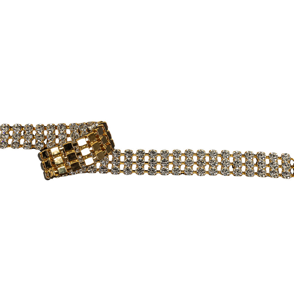 Vintage 3 Row Crystal Rhinestone and Gold Trim - 0.75