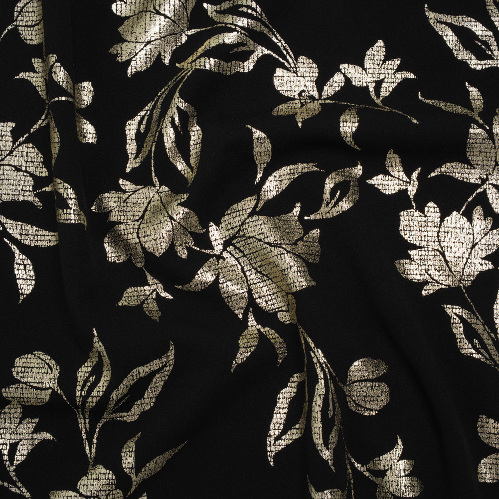Stretch Polyester Crepe Scuba Knit with Foiled Print - Gold and Black Floral - Designer Deadstock - Joann Fabrics