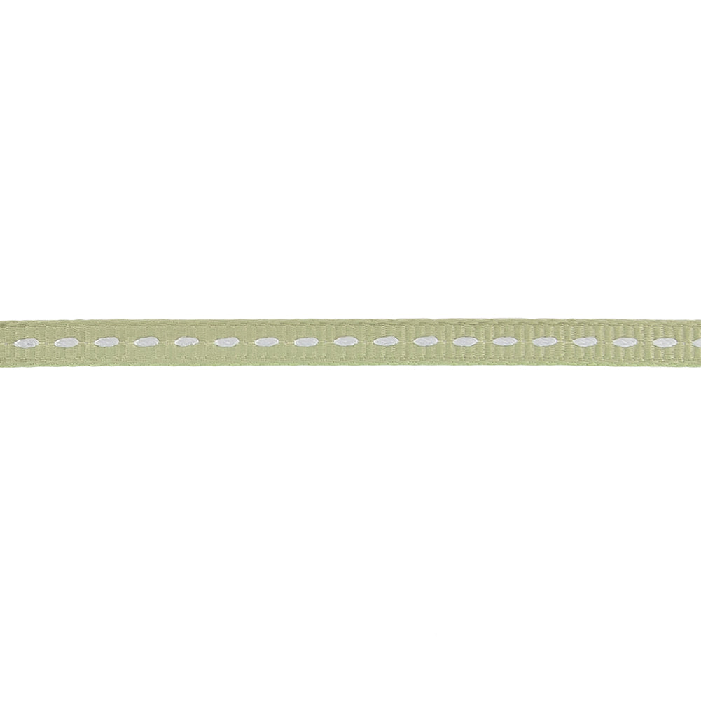Alfalfa Grosgrain Ribbon with Bright White Stitching - 0.25