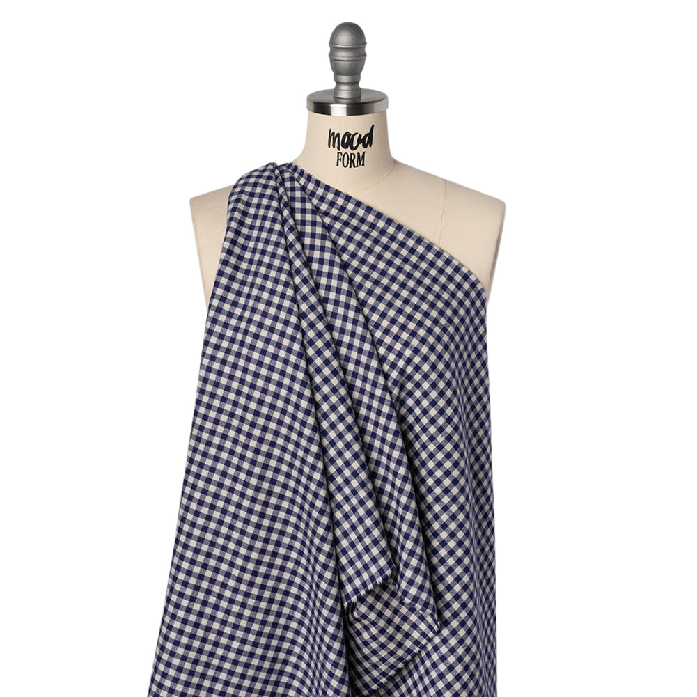 Soft Cotton Twill Shirting - Ultramarine Blue and Cream Gingham Checks - Deadstock - Joann Fabrics