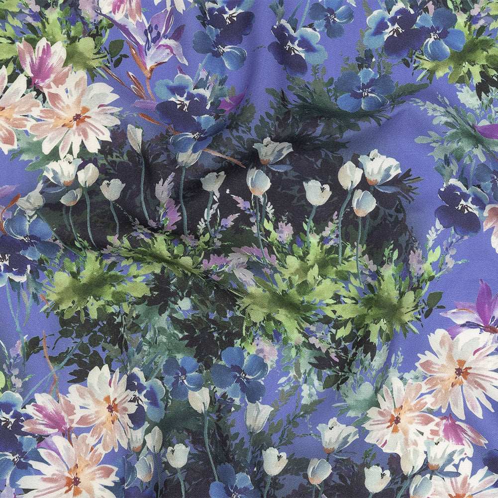 Viscose and Linen Twill Print - Lilac and Deep Cobalt Floral - Mood Exclusive Chromatic Watercolor - Joann Fabrics