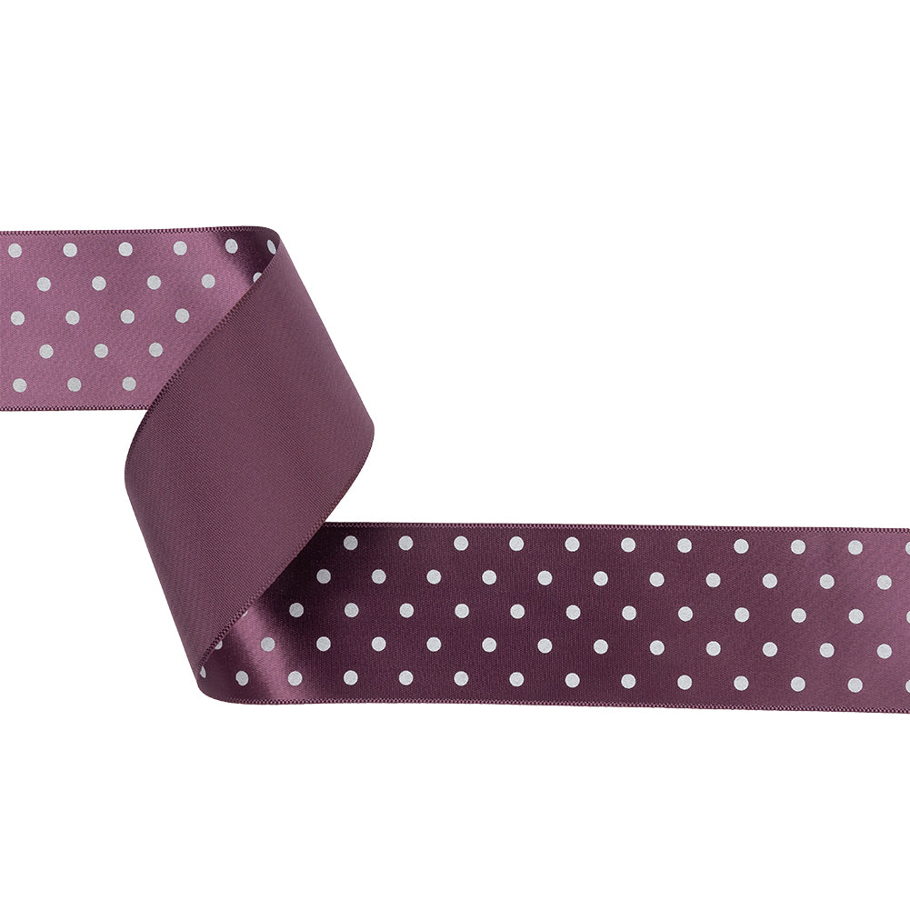 Purple and White Polka Dot Satin Ribbon - 1.5