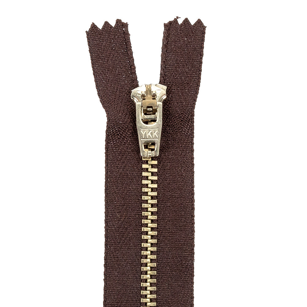 YKK Black Coffee Metal Closed Bottom Zipper with Silver Teeth - 4.5