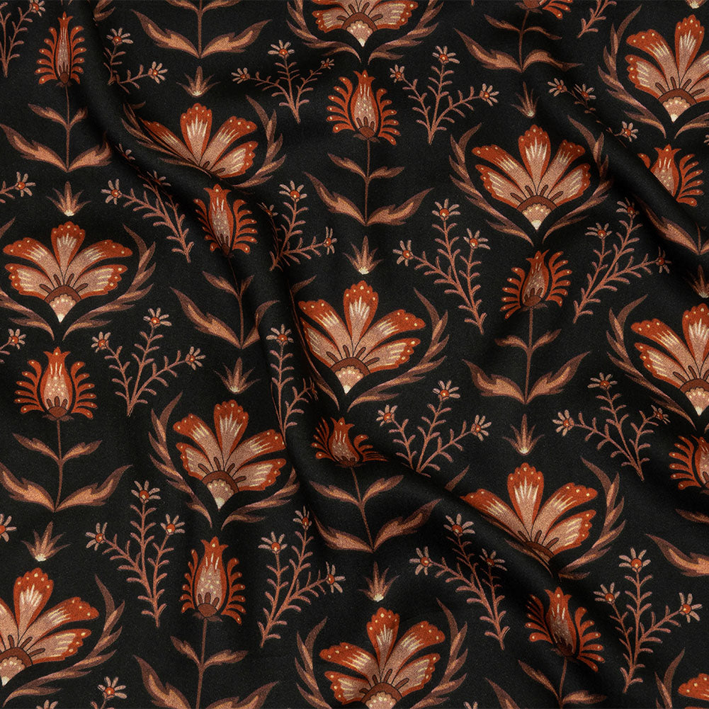 Rayon Challis - Black and Orange Floral - Watching the Fire Print - Mood Exclusive Rockland Collection - Joann Fabrics