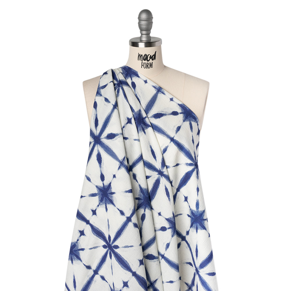Slubbed Gauzy Cotton Woven - Indigo Blue and White Tie Dye Geometric Shibori - Mood Exclusive Tie Dye Tiles Print - Joann Fabrics