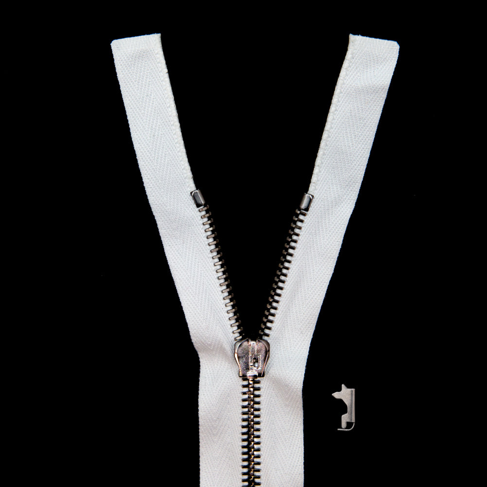 Mood Exclusive Italian White and Gunmetal T5 Open End Metal Zipper - 27.5
