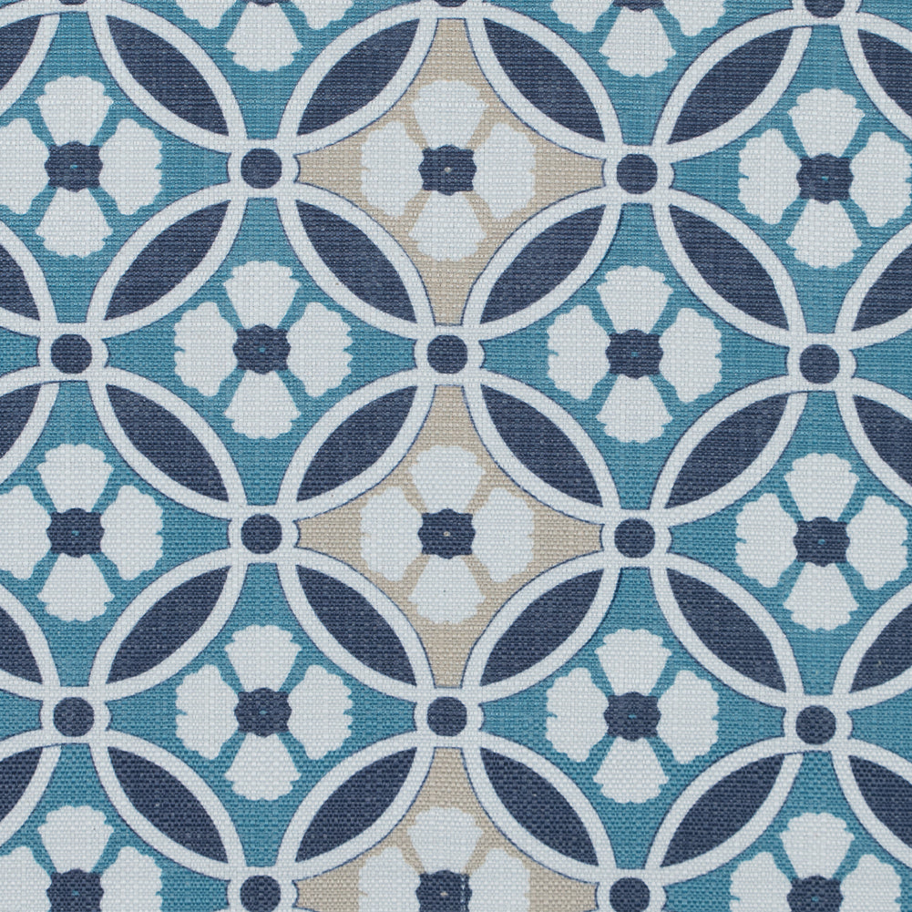 Spanish Navy and Beige Floral Geometric Poly-Cotton Canvas - Joann Fabrics
