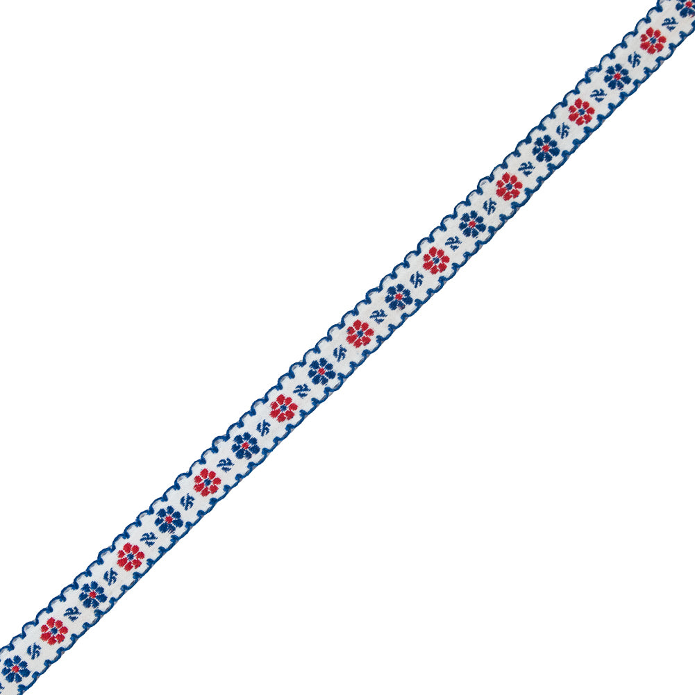 Red, White and Blue Cotton Floral Ribbon - 0.5