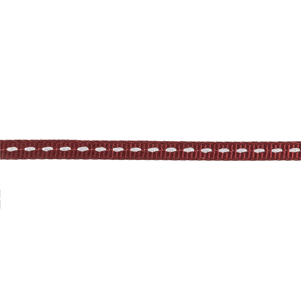 Wine Grosgrain Ribbon with Lucent White Stitching - 0.25