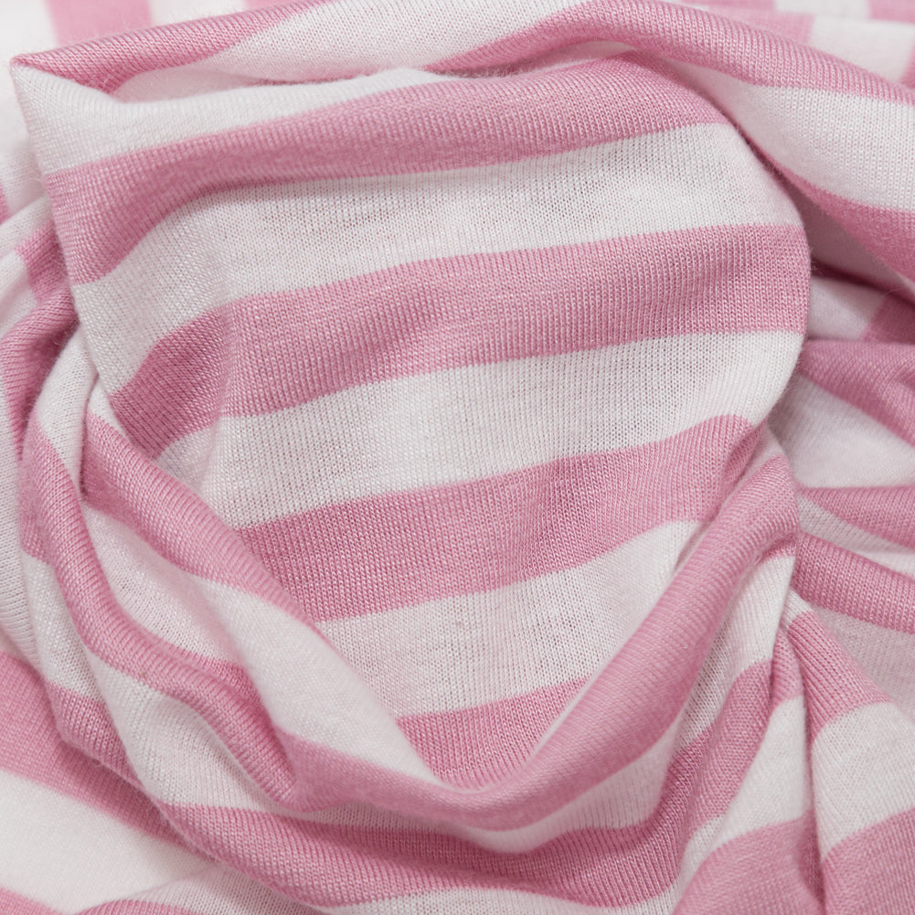 Pressed Rosebloom and Bright White Bengal Striped Polyester Jersey - Joann Fabrics