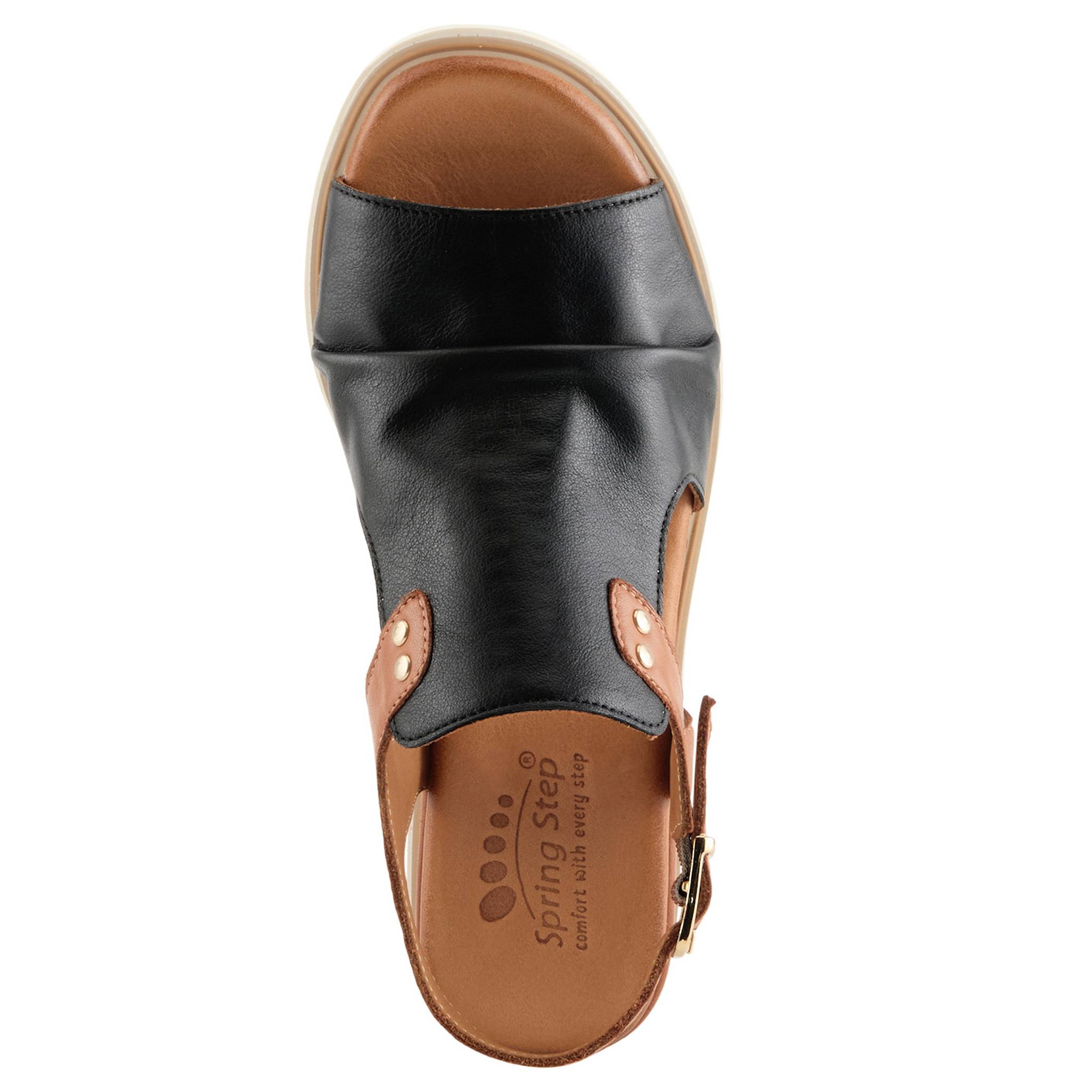 Spring Step® Two-Tone Leather Peeptoe Sandal, Cushioned Footbed, Nonslip Sole - Northstyle Catalog