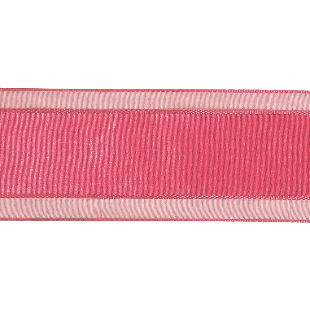 Pink Carnation Woven Ribbon with Sheer Organza Borders - 1.5