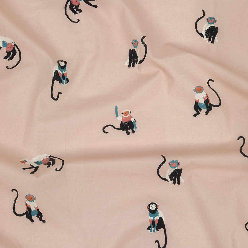 Cotton Poplin - Pink Monkeys - Scimmie Curiosie Print - Mood Exclusive Avenable Collection - Joann Fabrics