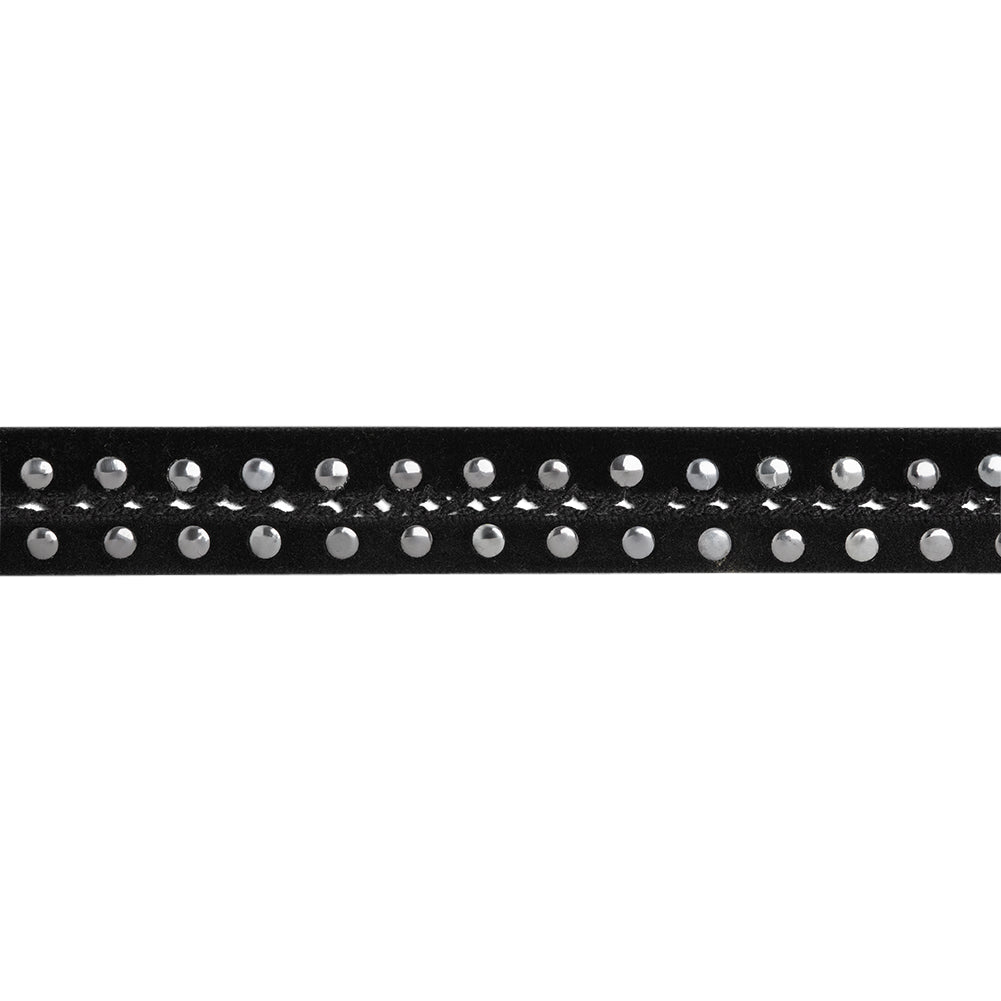 Yaya Han Studs on Velvet Ribbon with Central Lattice - Vampire Silver and Black, 1