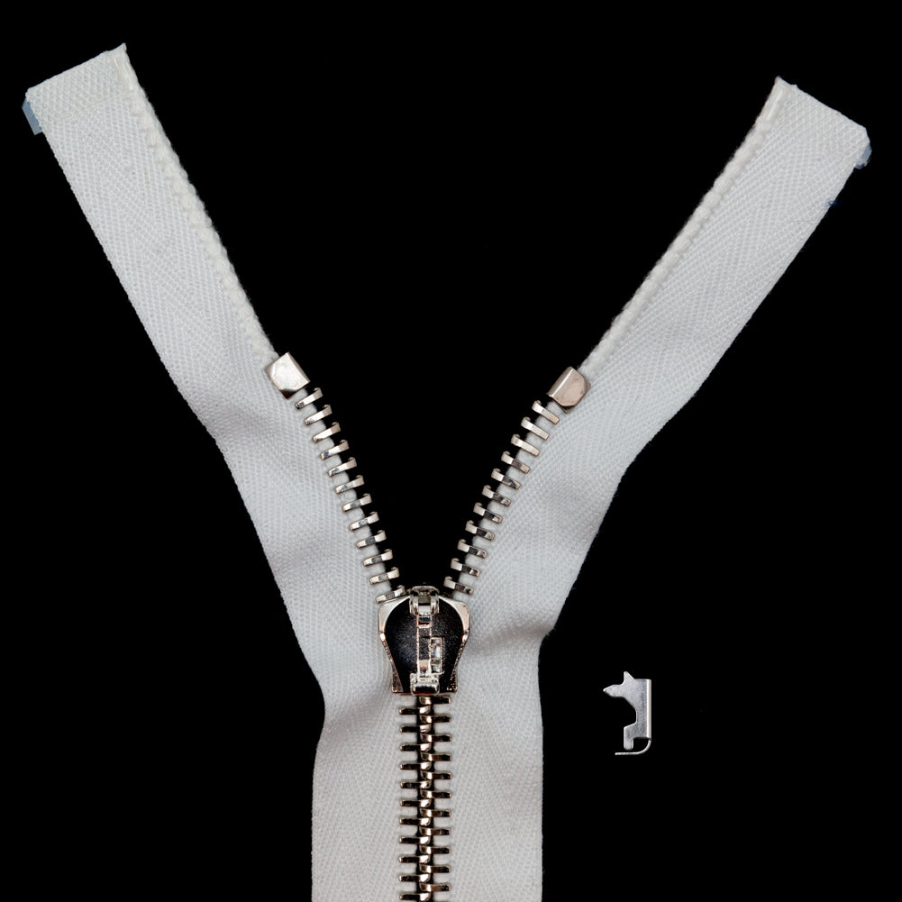 Mood Exclusive Italian White and Silver T8 Open End Metal Zipper - 27.5