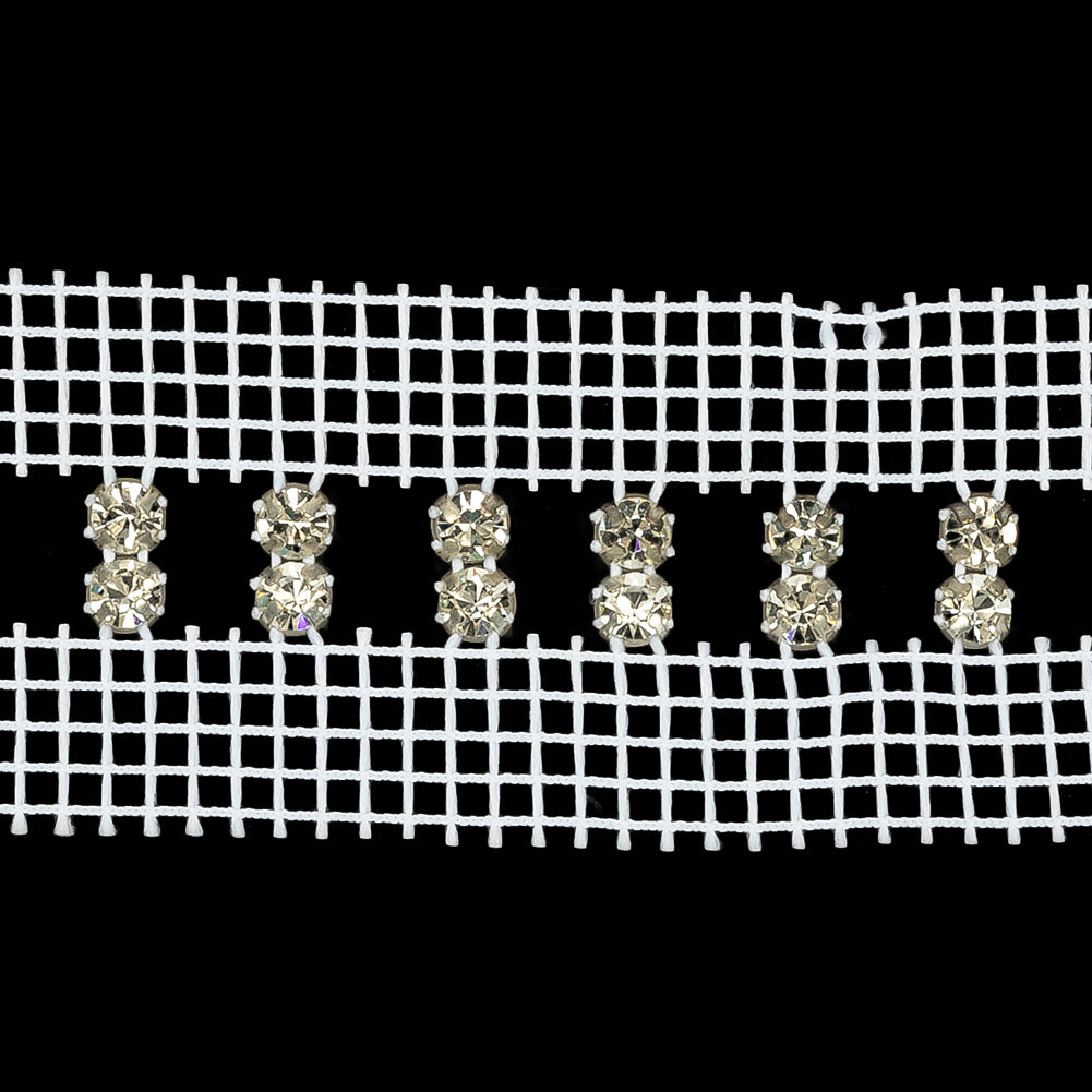 Vintage Czech Vertical Crystal Rhinestones on Double Edge White Mesh Trimming - 1.375