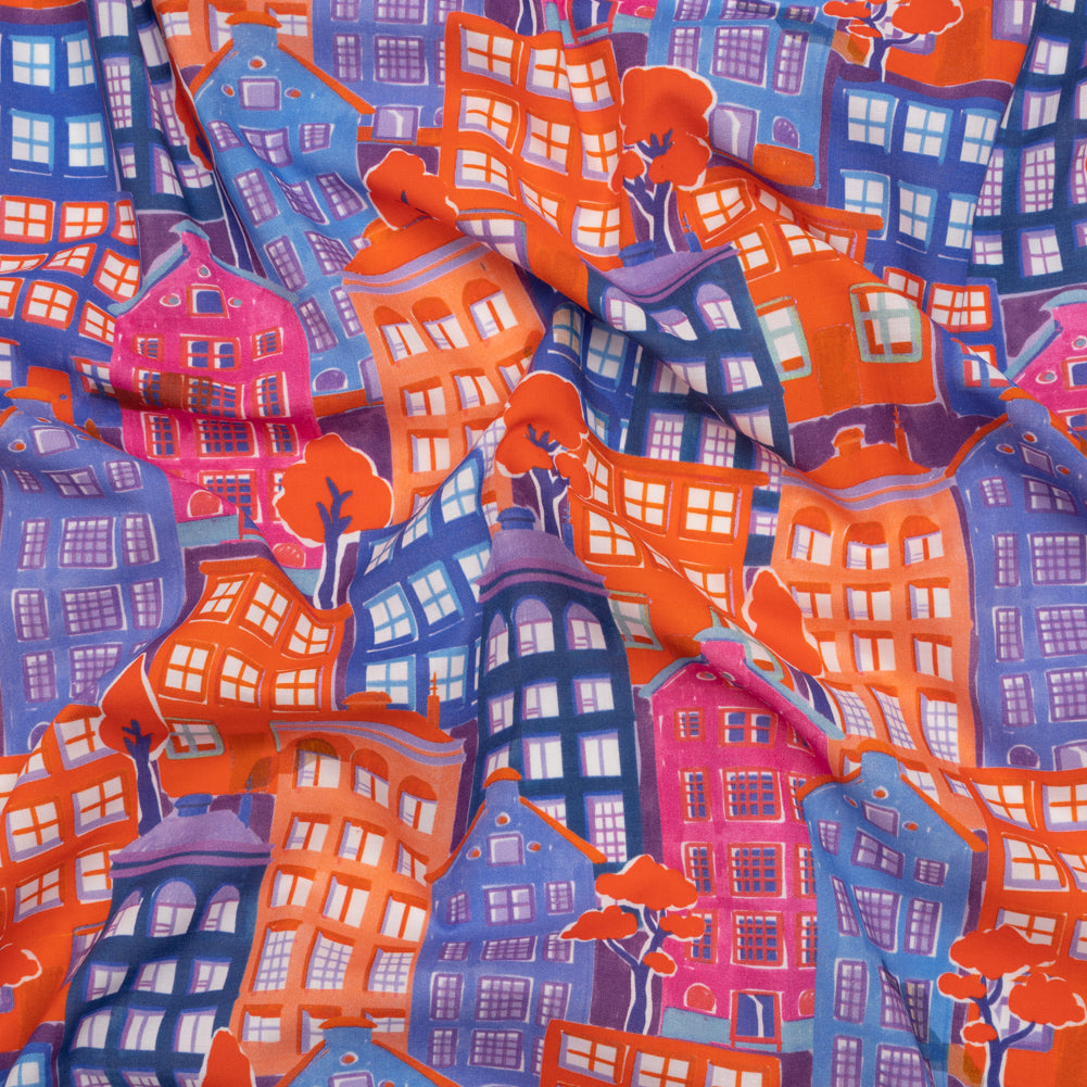 Cotton Voile - Purple, Orange and Blue Houses - Sunlit City Print - Mood Exclusive Chariot Collection - Joann Fabrics