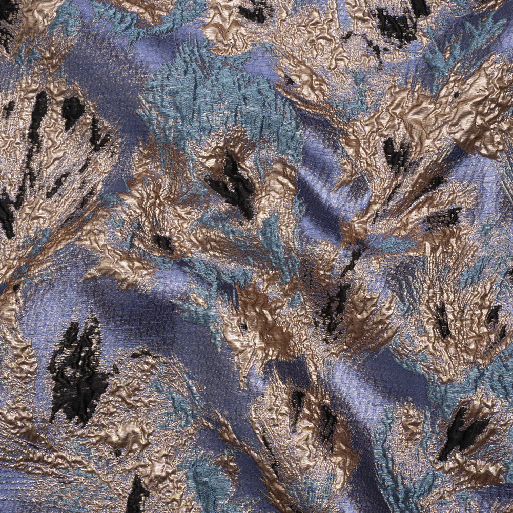 Metallic Luxury Brocade - Sky Blue, Gold and Navy Abstract Flora - Joann Fabrics
