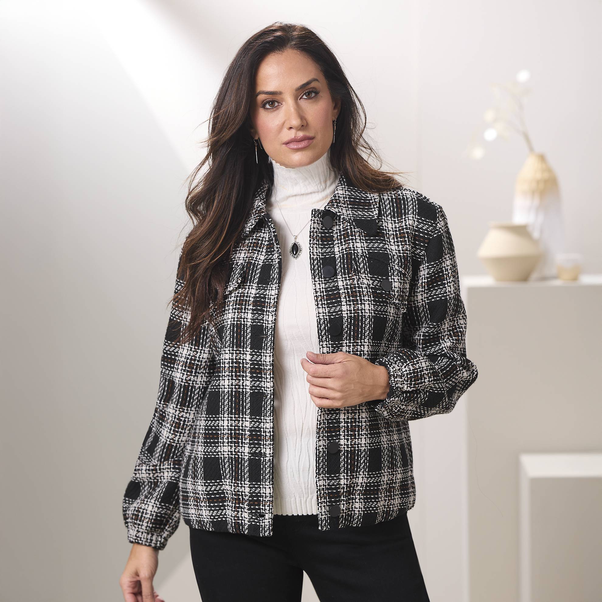 Textural Plaid Jacket, Button Front, Lined, Pockets - Northstyle Catalog