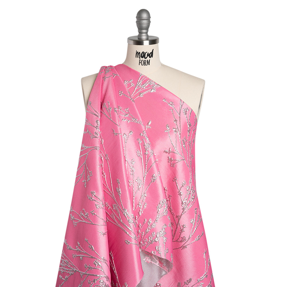 Metallic Brocade - Bubblegum Pink and Silver Flowering Branches - Joann Fabrics