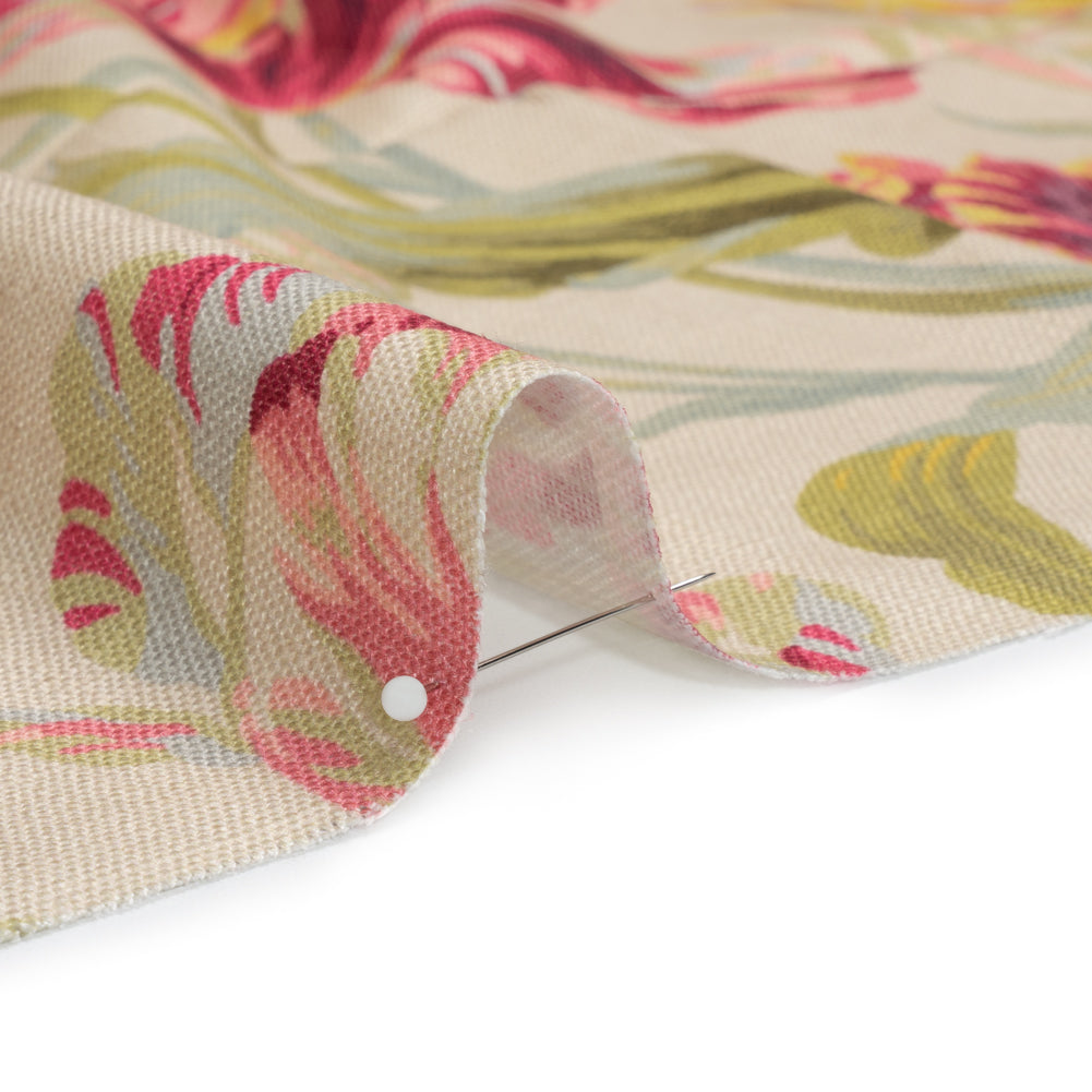 Viscose and Linen Drapery Woven Print - Cranberry Painting Flowers - British Imported - Joann Fabrics