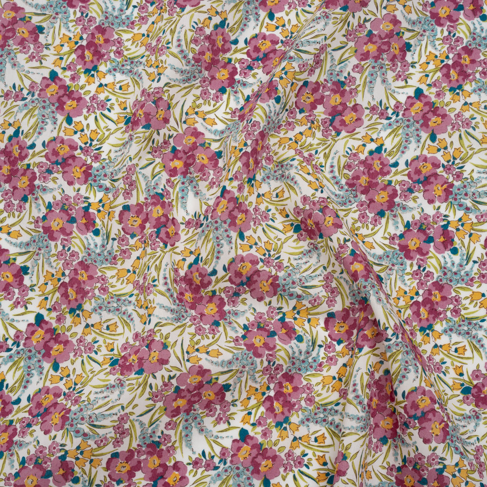 Liberty Fabrics Tana Lawn® - Swirling Petals Purple - Berry Pink, Blue and Yellow Floral - Joann Fabrics