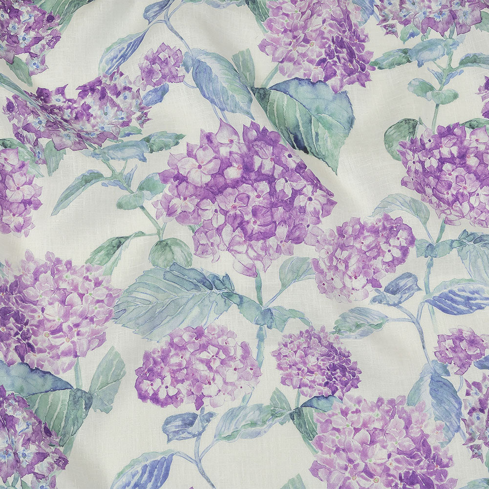 Purple, Green and White Hydrangeas Medium Weight Linen Woven - Joann Fabrics