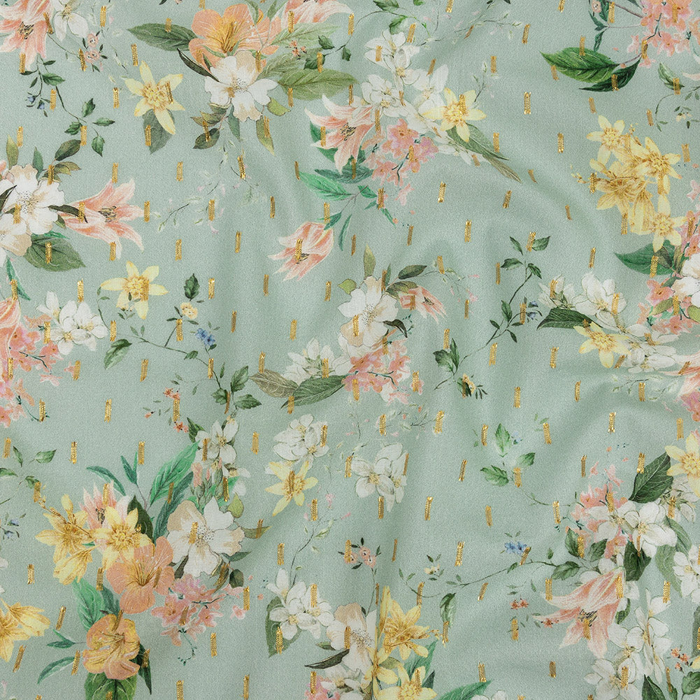 Cotton Voile Print with Metallic Dots - Seafoam and Baby Pink Floral - Mood Exclusive Bewitching Bliss - Joann Fabrics