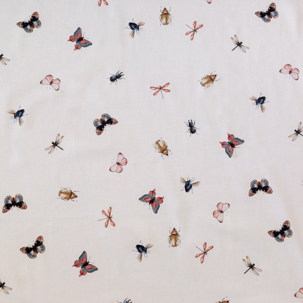 Stretch Cotton Sateen - Cream Insects - Butterfly Effect Print - Mood Exclusive Harvest Collection - Joann Fabrics