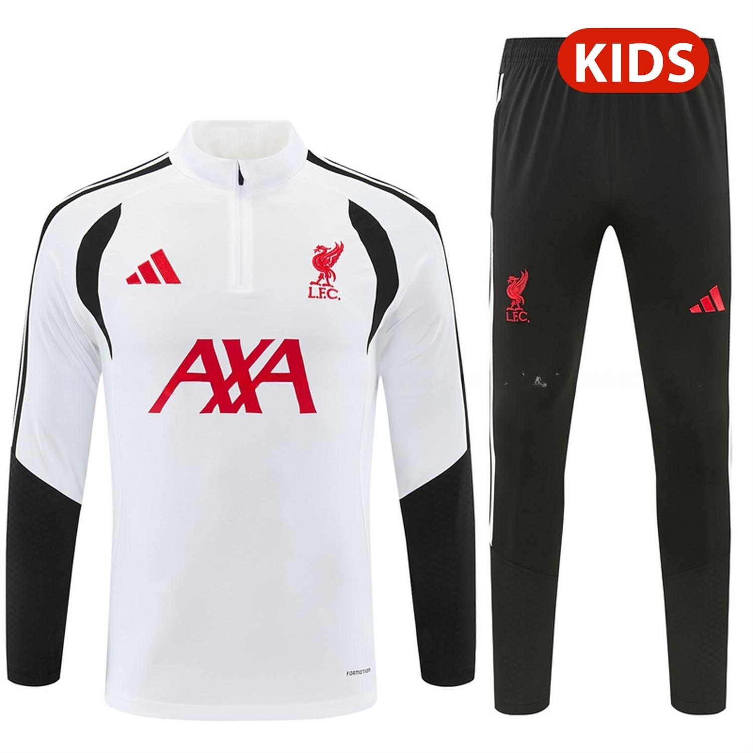 Liver.pool 26-27 Kids Long Sleeve Training Set - White Top & Black Pants - UnitedFutballJersey