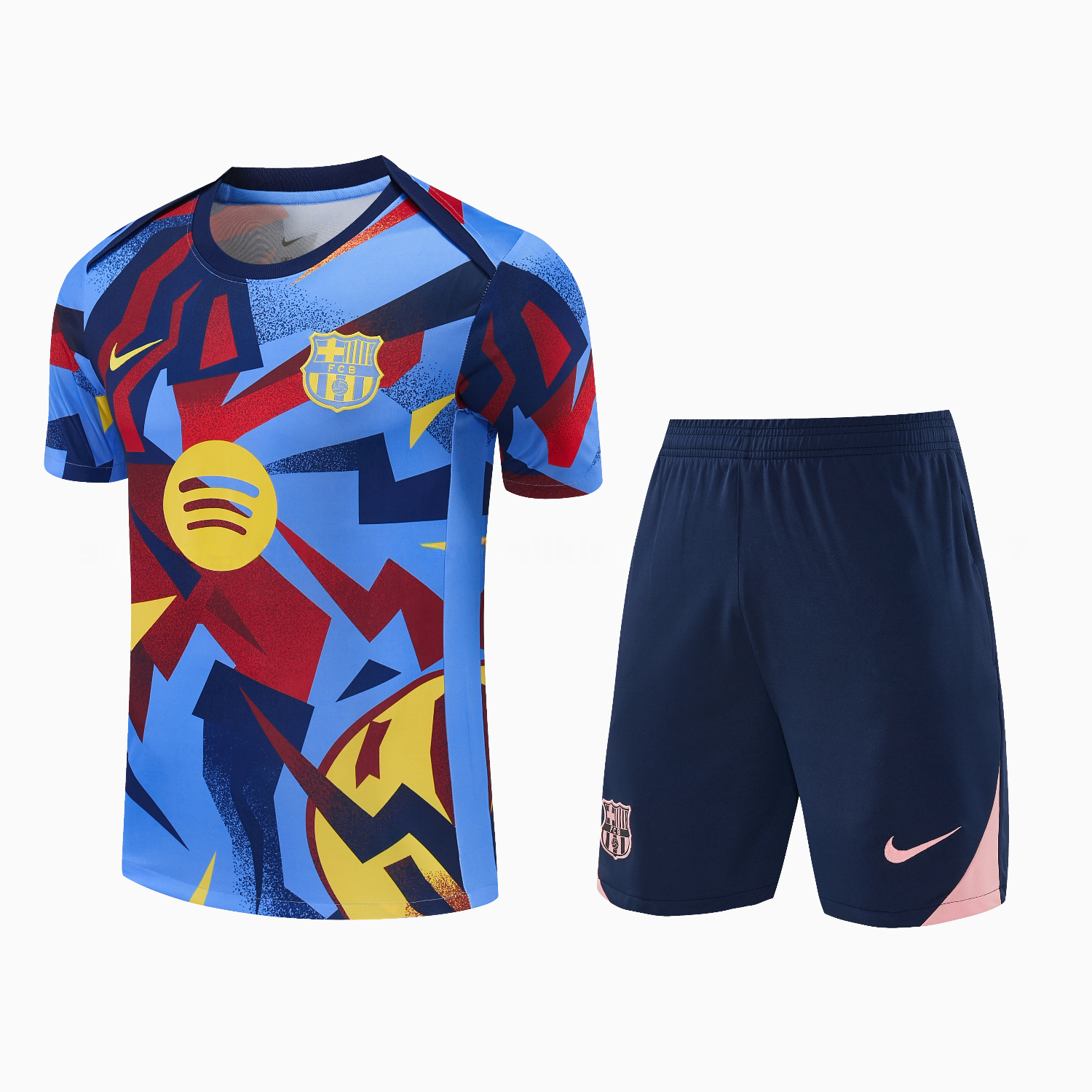 Barcelona 25-26 Short-Sleeve Training Set - Colors Top & Dark Blue With A Small Pink Detail Pants - UnitedFutballJersey