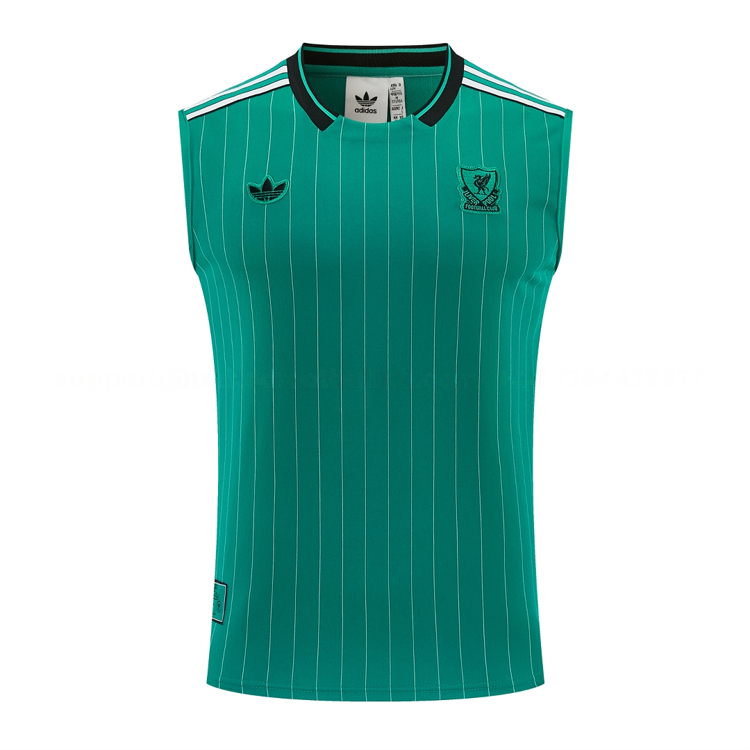 Liver.pool 25-26 Retro Style Vest Training Set - Green With White Stripes Top & Pants - UnitedFutballJersey