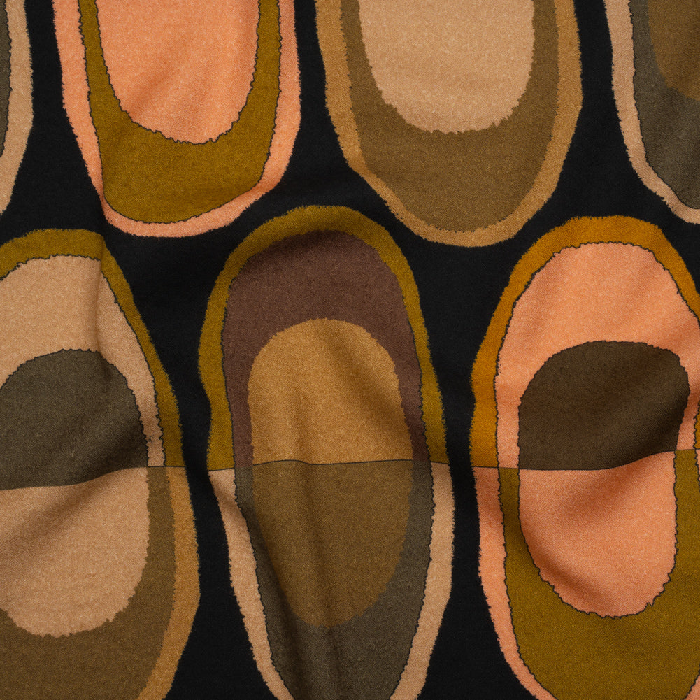 Viscose Crepe - Olive, Peach and Black Lozenges - Mood Exclusive Sweet Suckers Print - Joann Fabrics