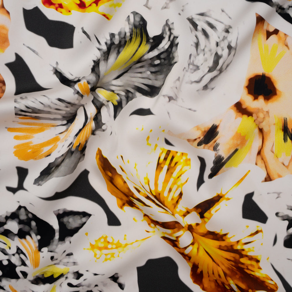 Polyester Satin - Black, White and Yellow Floral Negatives - Mood Exclusive Floral Exposure Print - Joann Fabrics